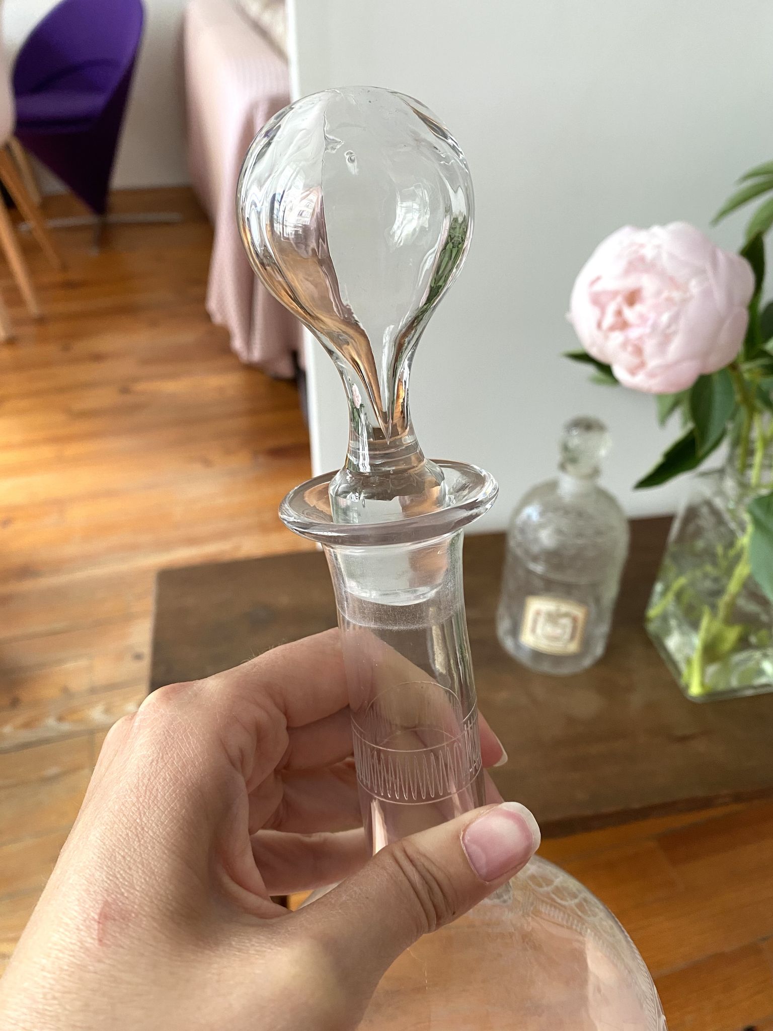 Vintage 60s chiseled glass decanter