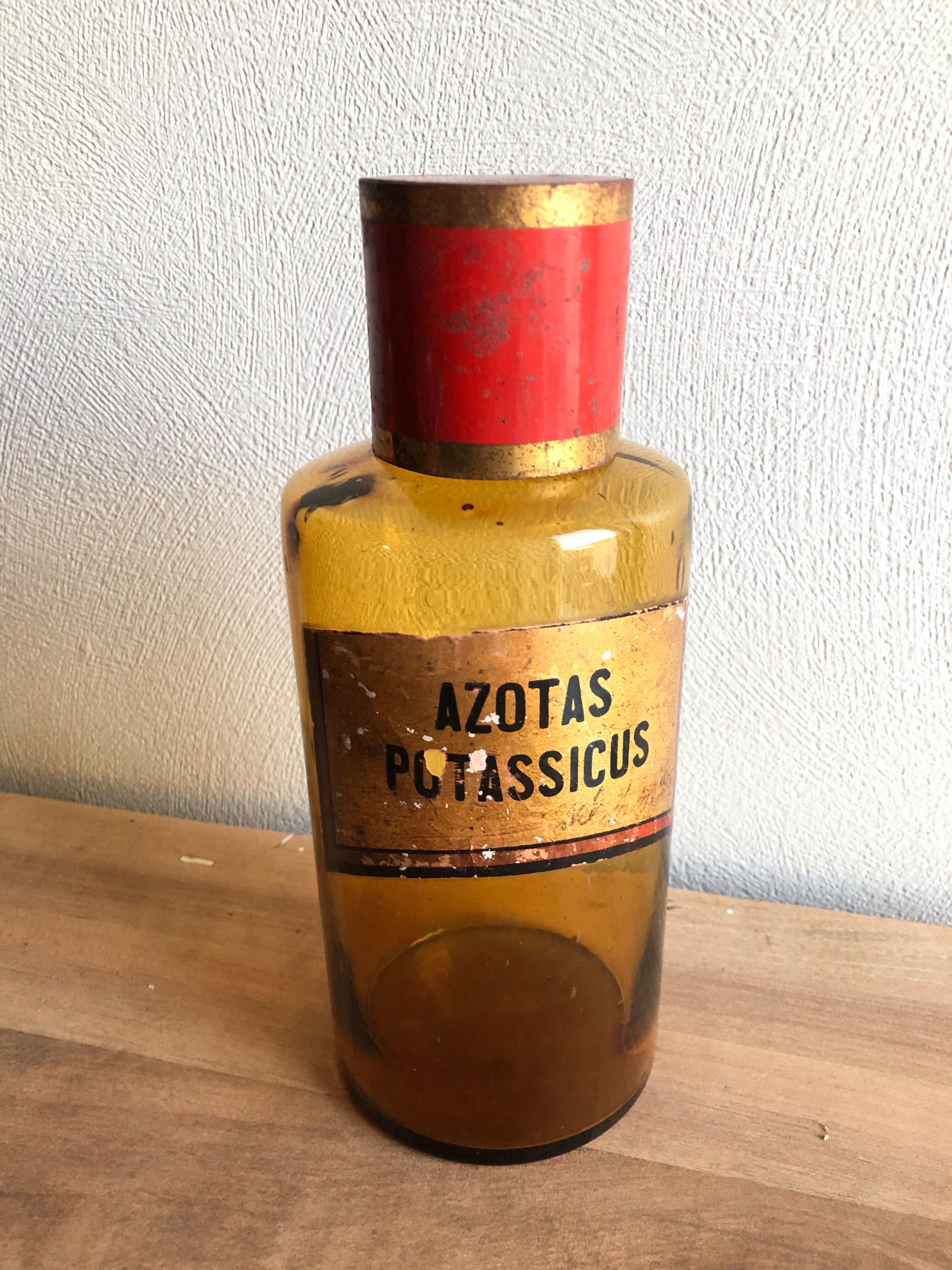 Old pharmacy bottle/jar "Azotas Potassicus" brown glass