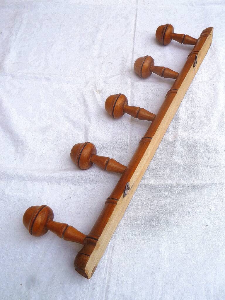 5-stud wooden wall hook, vintage