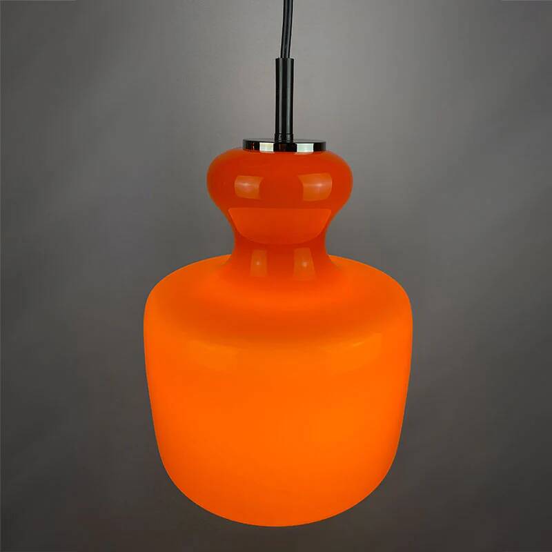 Bright orange glass pendant by Peill and Putzler 1960