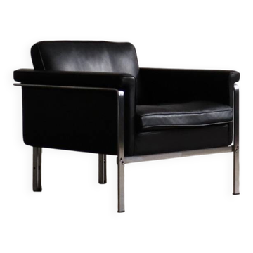 Fauteuil lounge Horst Brüning Modèle 6912 en cuir noir pour Kill International, Allemagne 1967