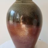 Lampe en grès et abat-jour plissé vintage