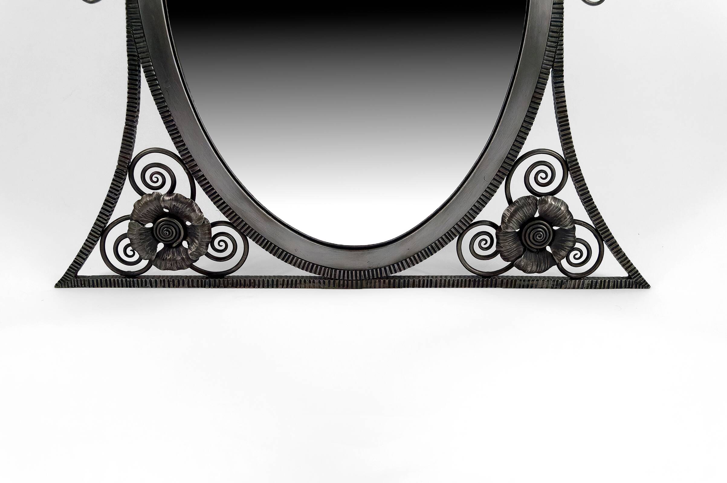 Wrought Iron Mirror, Art Deco, Floral Theme, France, Circa 1920