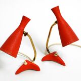 Paire de lampes de table Diabolo en forme de patte de corbeau rouges de style Mid Century Modern de Cosack.