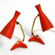 Pair of red Mid Century Modern Diabolo crow's foot table lamps from Cosack