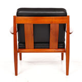 Armchair by Grete Jalk, France Son, cowhide leather and vintage teak from the 1960s