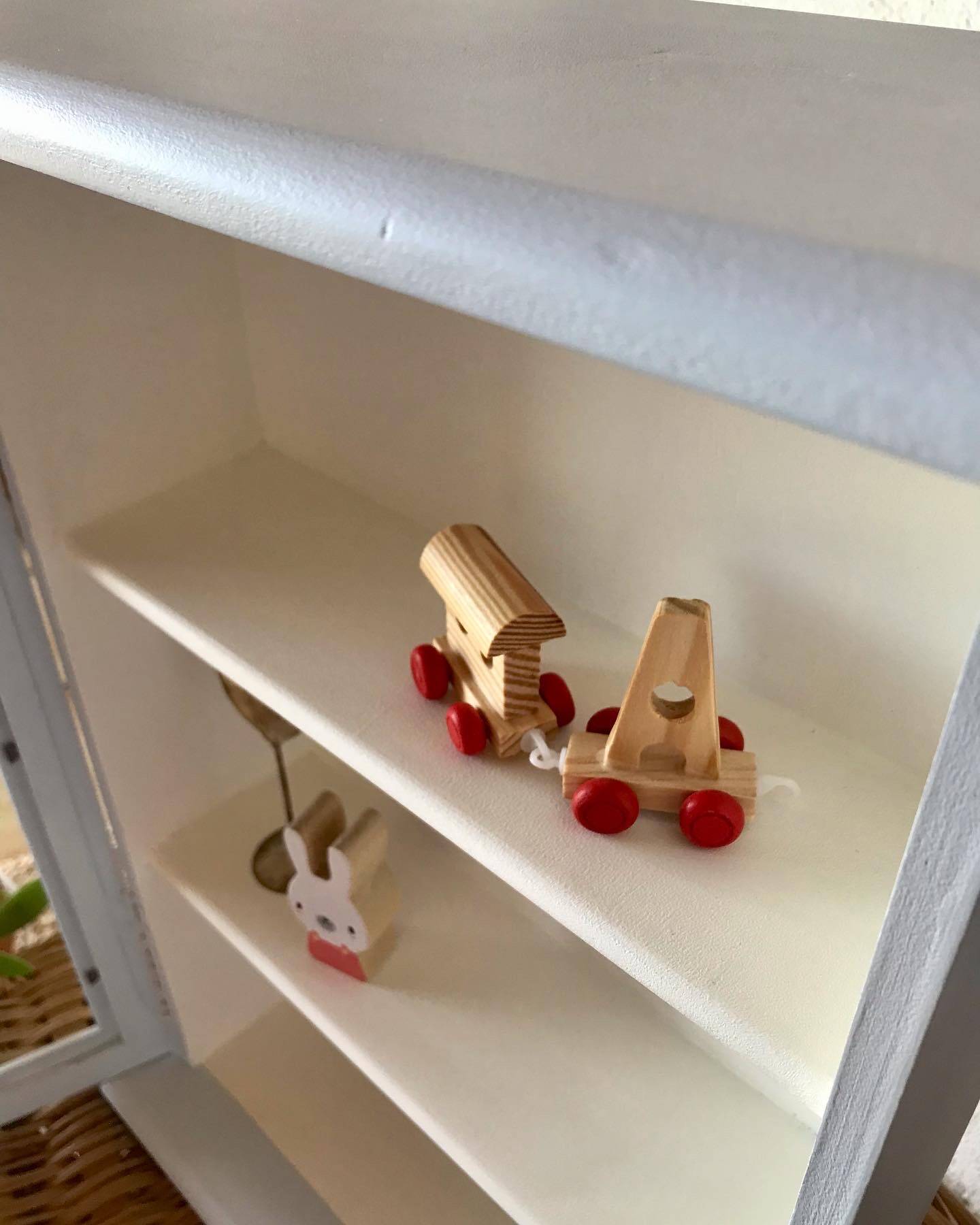 Small vintage wall display case revisited in sky blue