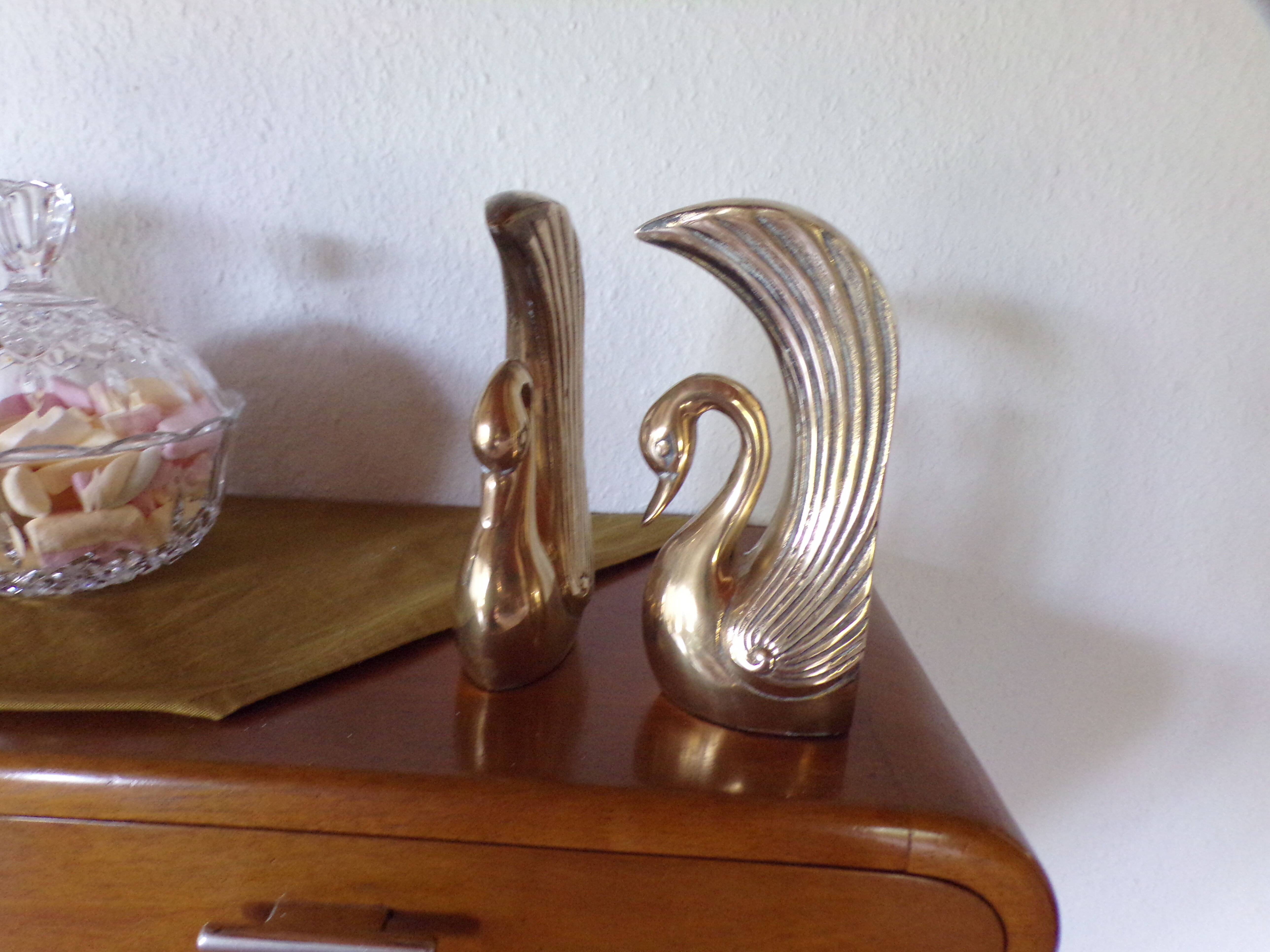 Pair of greenhouse books brass swans