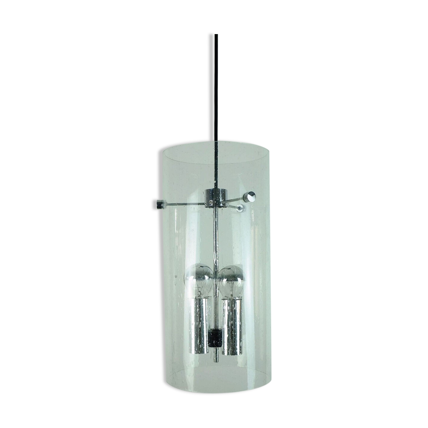 Glashuette Limburg pendant light in bubble glass and chrome lampshade 1970s