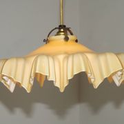 Vintage French Art Deco Yellow & White Glass Pendant Light Frilled 5495