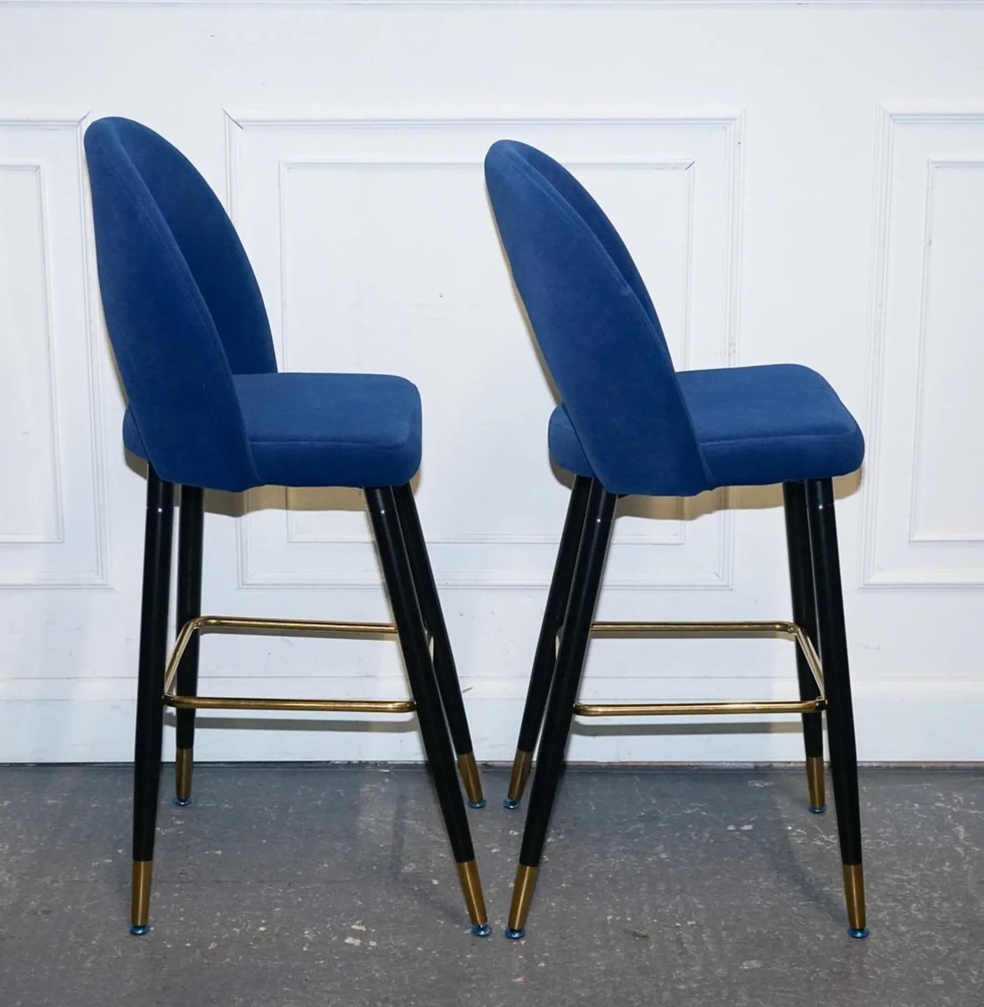 Chaises de Bar en Velours Bleu avec Cadre Doré