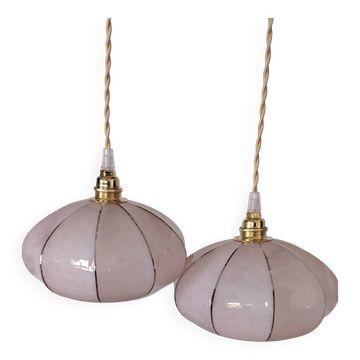 Pair of pink Clichy glass pendants