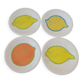 4 vintage Italian lemon and orange pop pattern plates