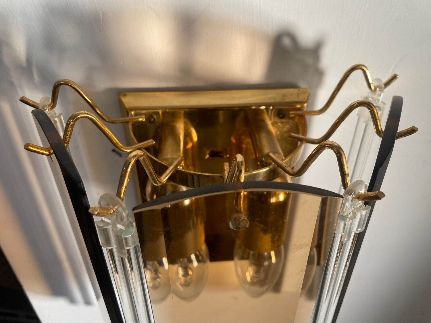 Pair of Italian smoked glass wall lights 1970