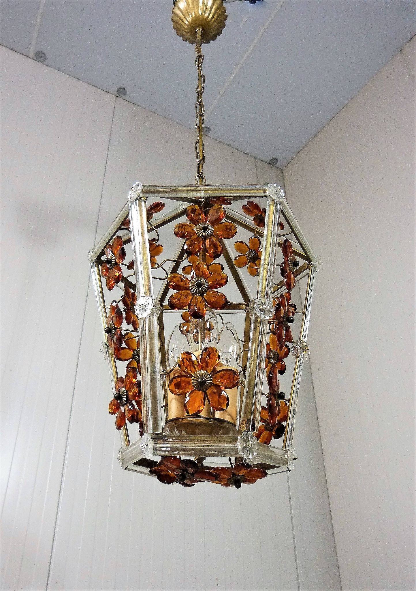 Suspension en verre en forme de fleur, années 1950-60