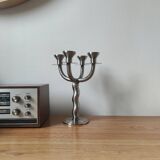 Vintage brutalist chandelier with 4 lights in brushed metal.