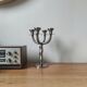 Vintage brutalist chandelier with 4 lights in brushed metal.