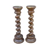 Antique pair of twisted oak candlesticks, table decoration, French heritage
