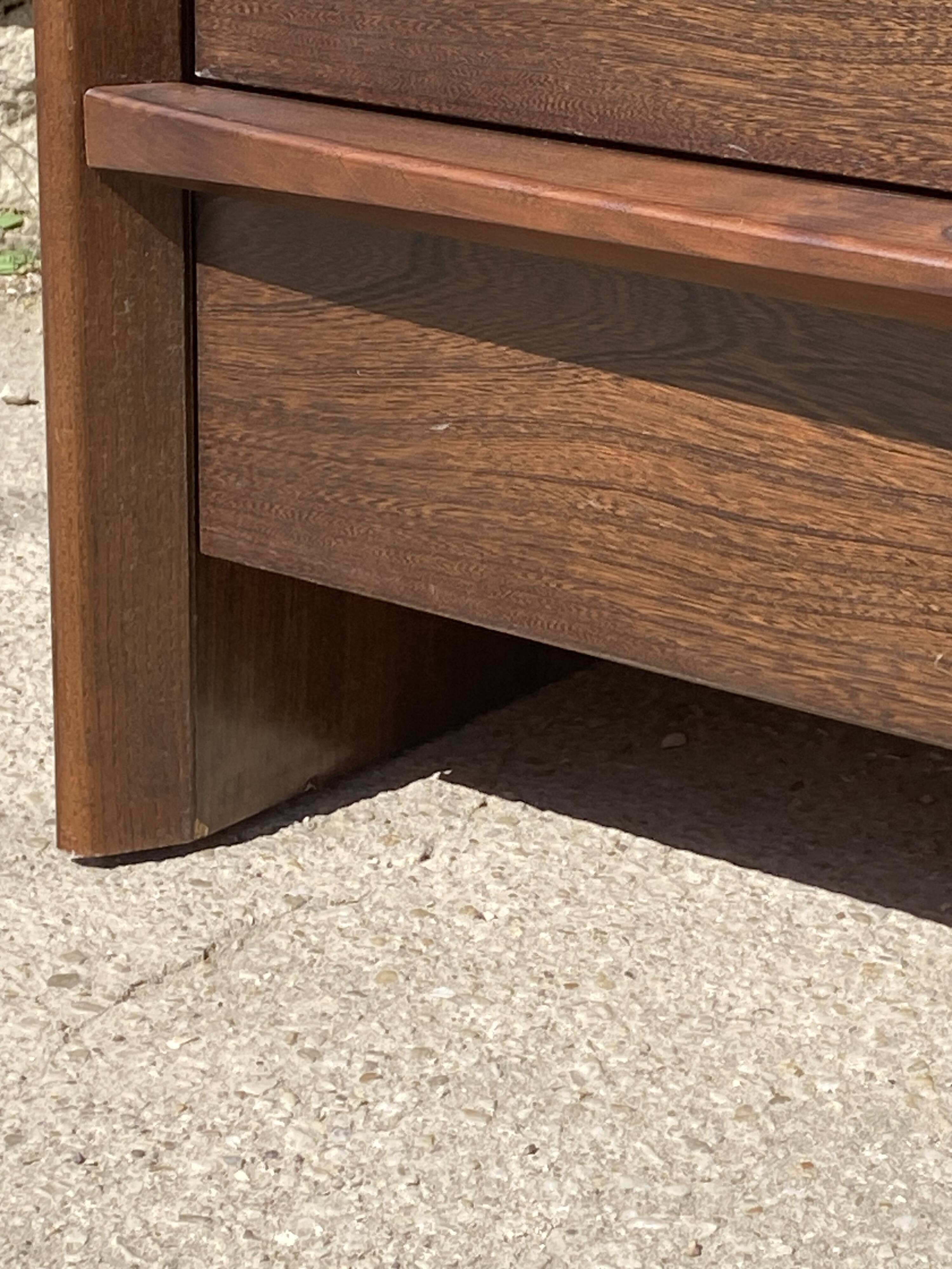 Vintage 1970s solid elm wood commode with 3 drawers.