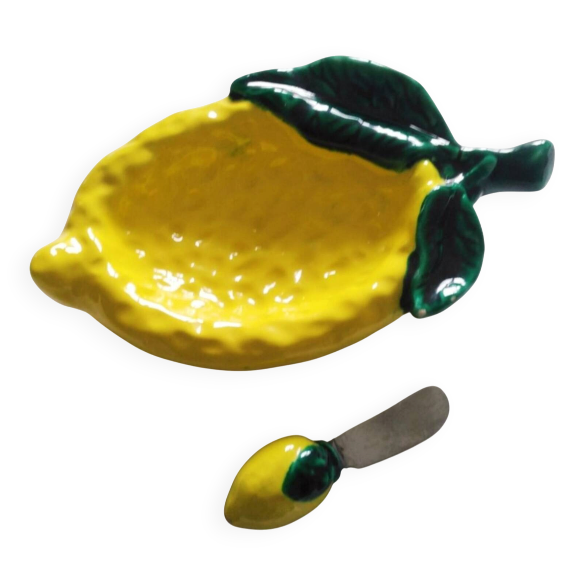 Vintage lemon butter dish in barbotine - Creation A. Ferlay Vallauris (A
