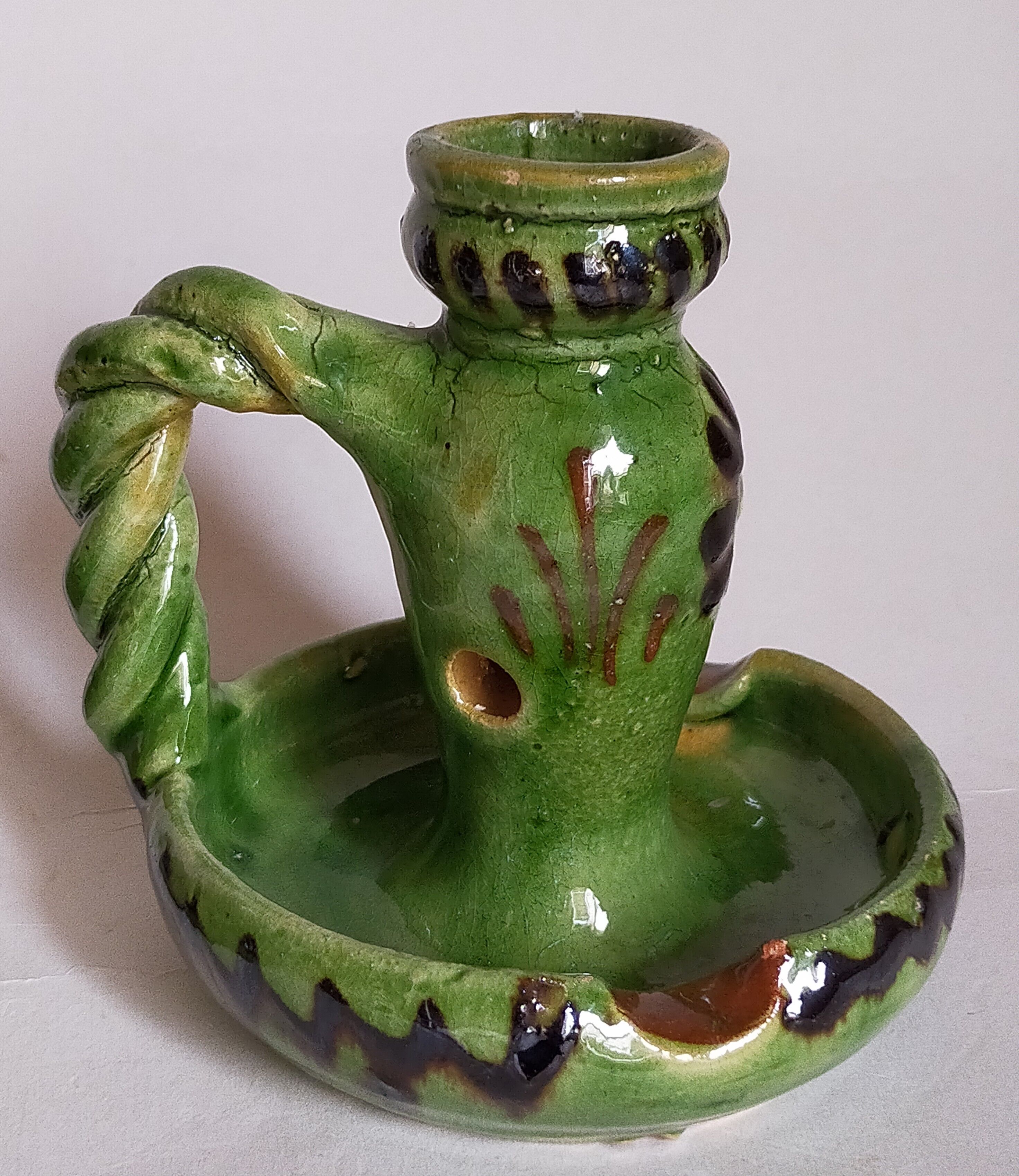 Duo of vintage potter's ceramic candle holders Regional Folk Art