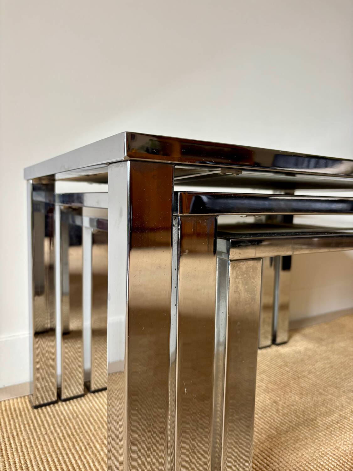 3 nesting tables, chrome & marble - 1978