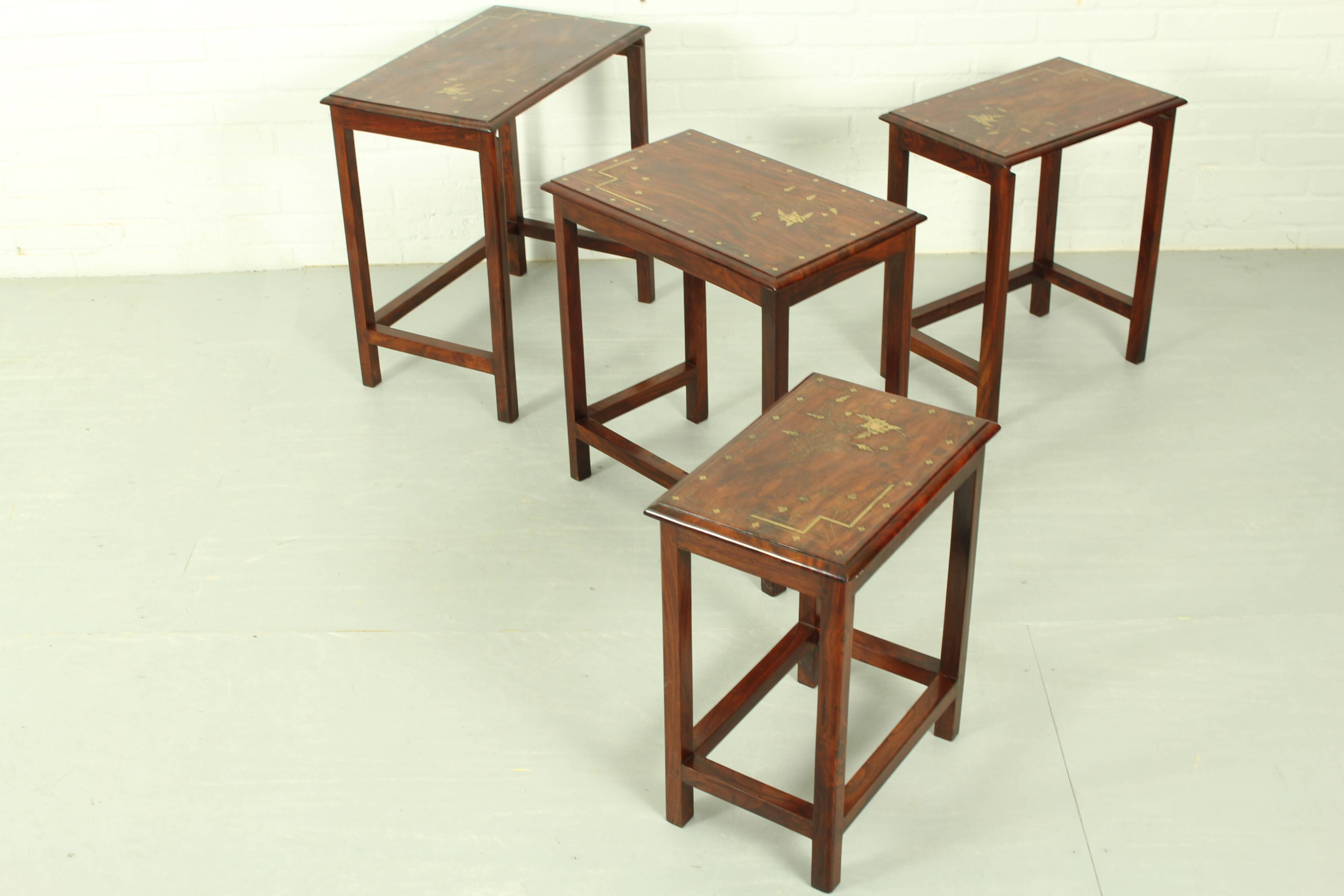 Italian Rosewood Nesting Tables with Copper Inlay