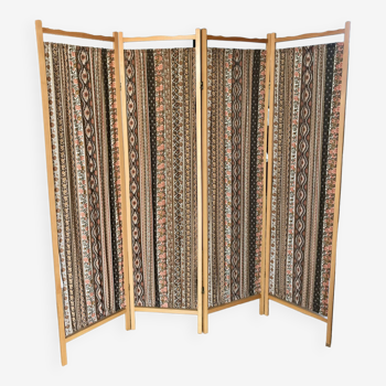 Screen in beech wood and vintage fabrics 1970s