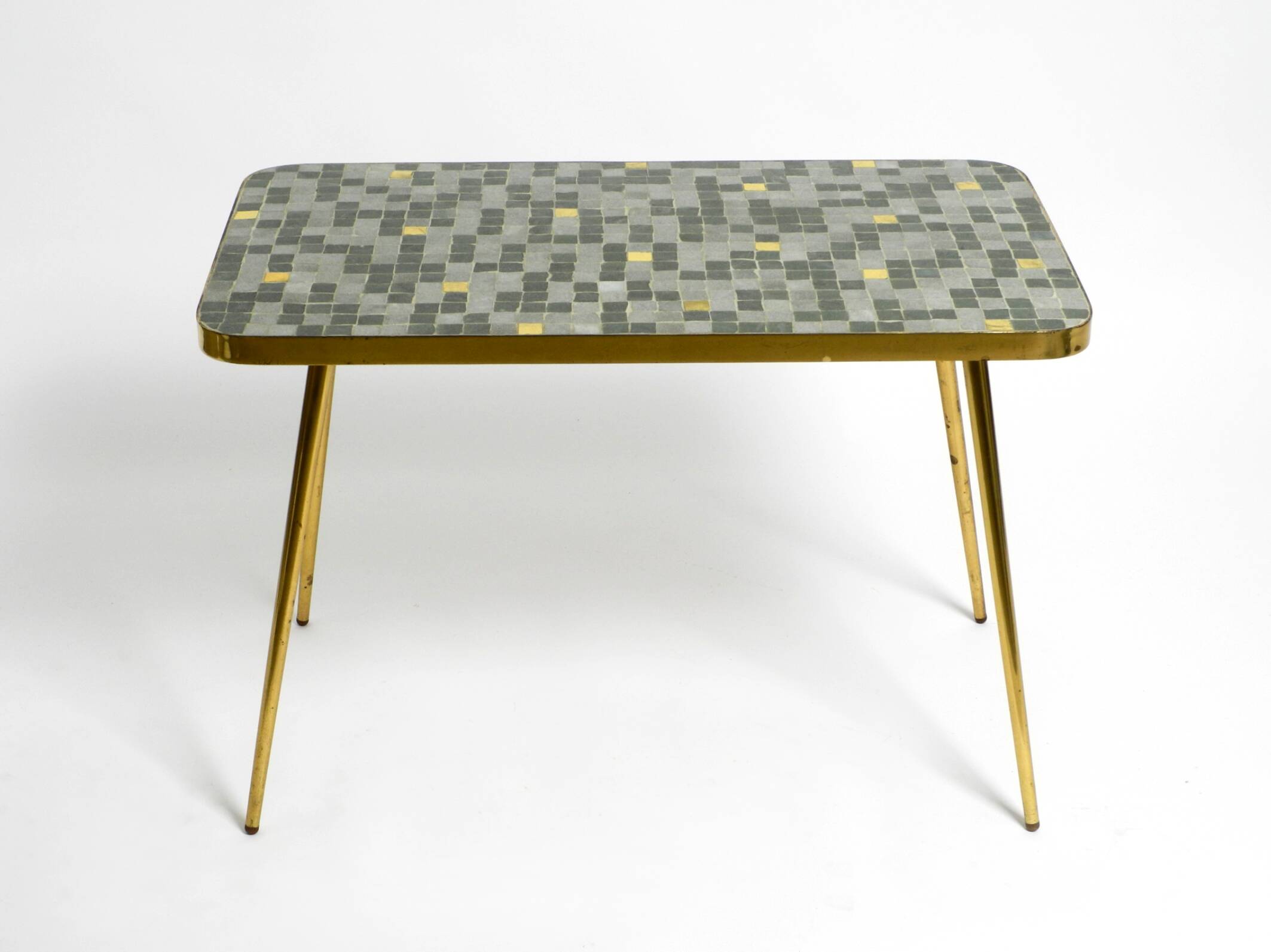 Beautiful Mid Century Modern brass side table with mosaic surface by Münche