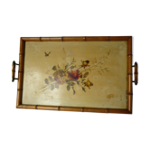 Plateau Napoléon III bambou décor floral
