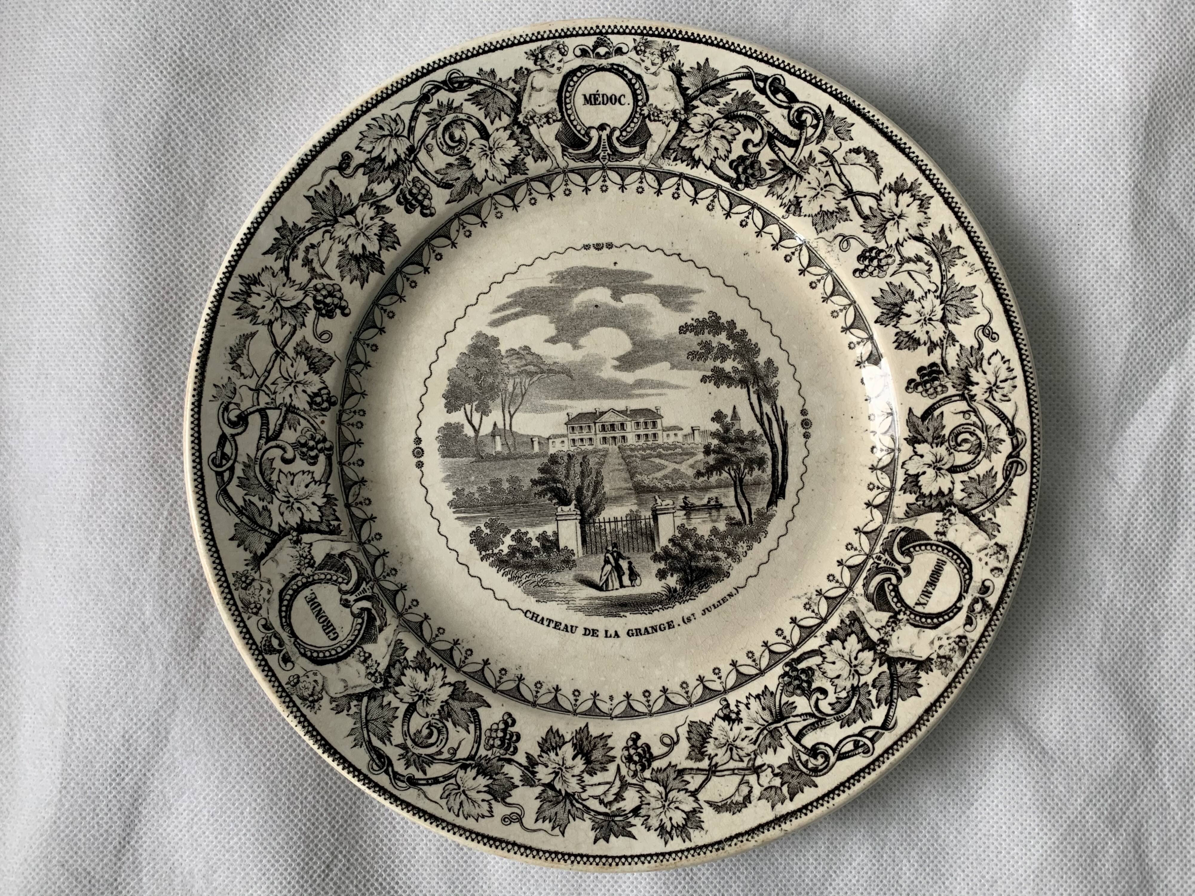 6 old dessert plates Old and Johnston Bordeaux 19th century Médoc and its castles