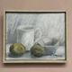 Original Swedish Oil on Canvas – “Jug, Bowl and Fruits” by Main Klarmo‑Kärred – Signed – 1961 – Vintage & Framed – 49×40.5 cm (19.3"×15.9")