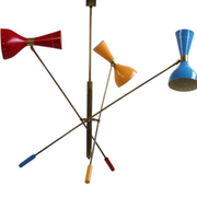 Italian 1950s style adjustable three-arm chandelier.