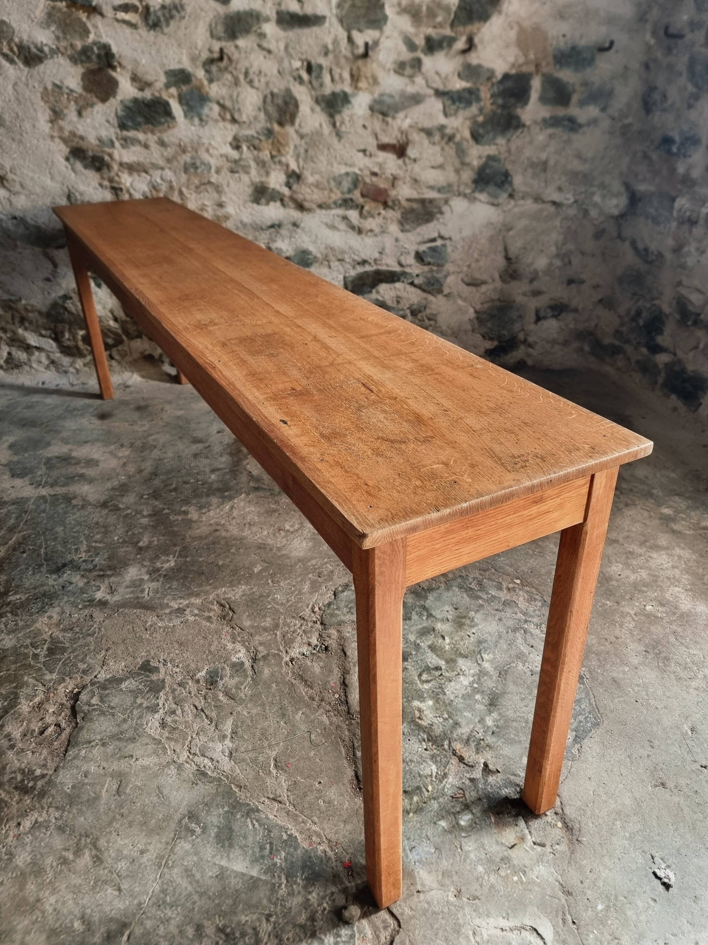 Old French oak console – Long and narrow farmhouse table 241 cm – Vichy hospital workshop from the 1950s