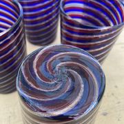6 verres gobelets d'art Murano spirales tricolores