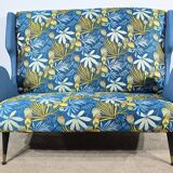 2-Seater Bench in Azure Blue Fabric – 1940s