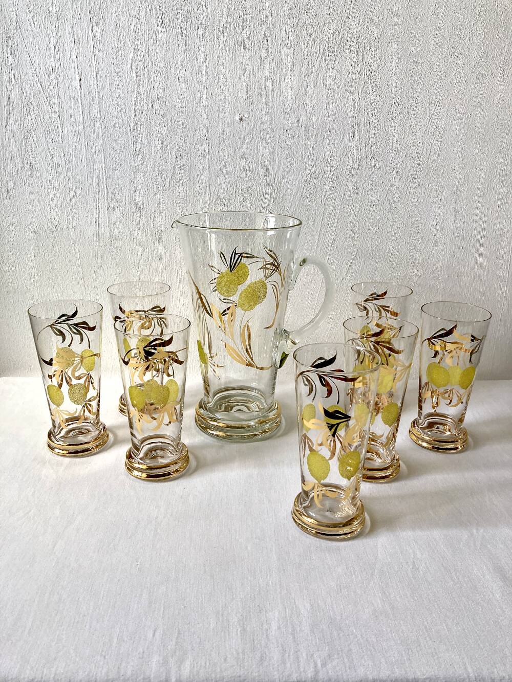 Lemonade service, lemon and golden foliage decor, France, 1960s-70s.
