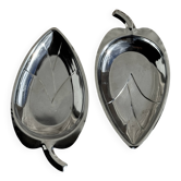 Pair of silver-plated bowls in the shape of a stylised leaf 11.5x22