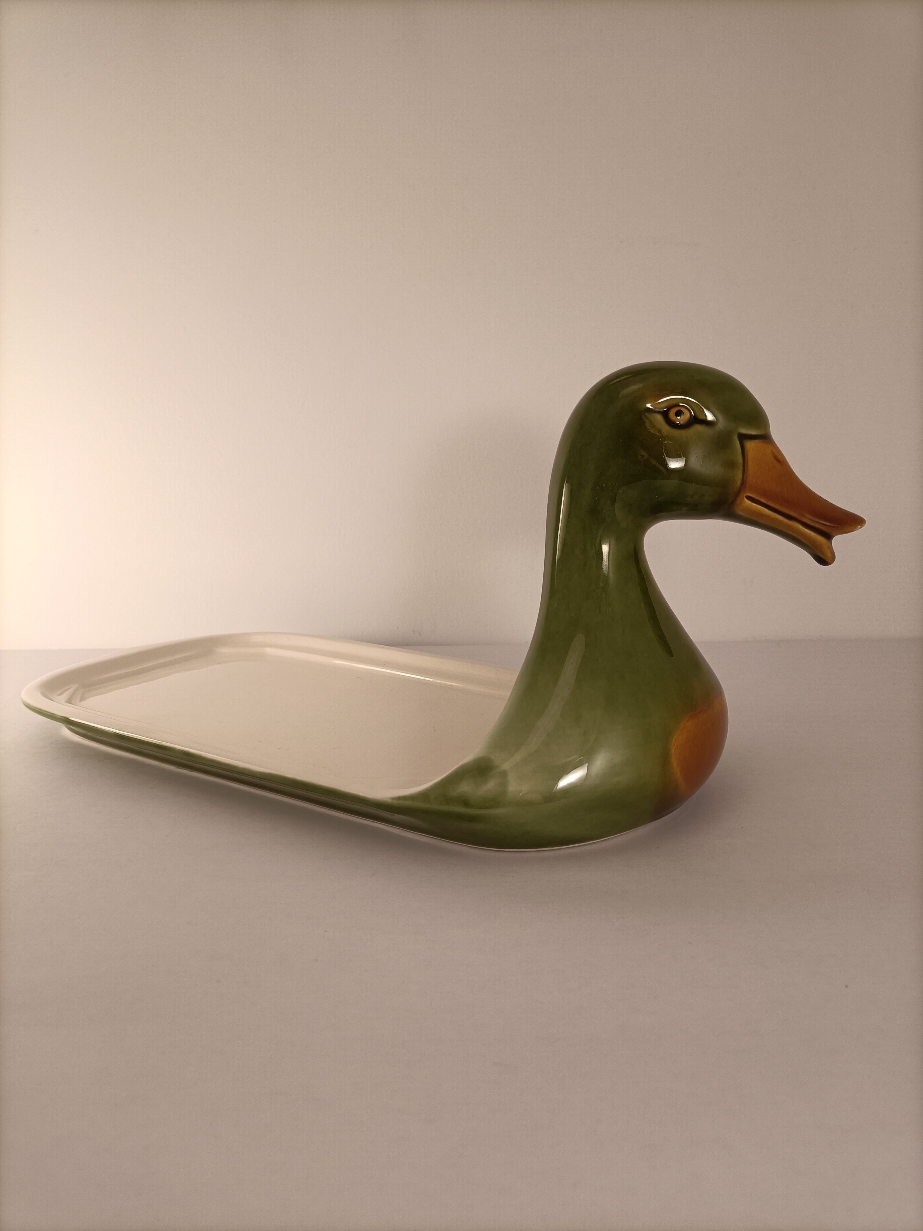 Plat de service fois gras tête canard duck serving dish vintage nöel christmas