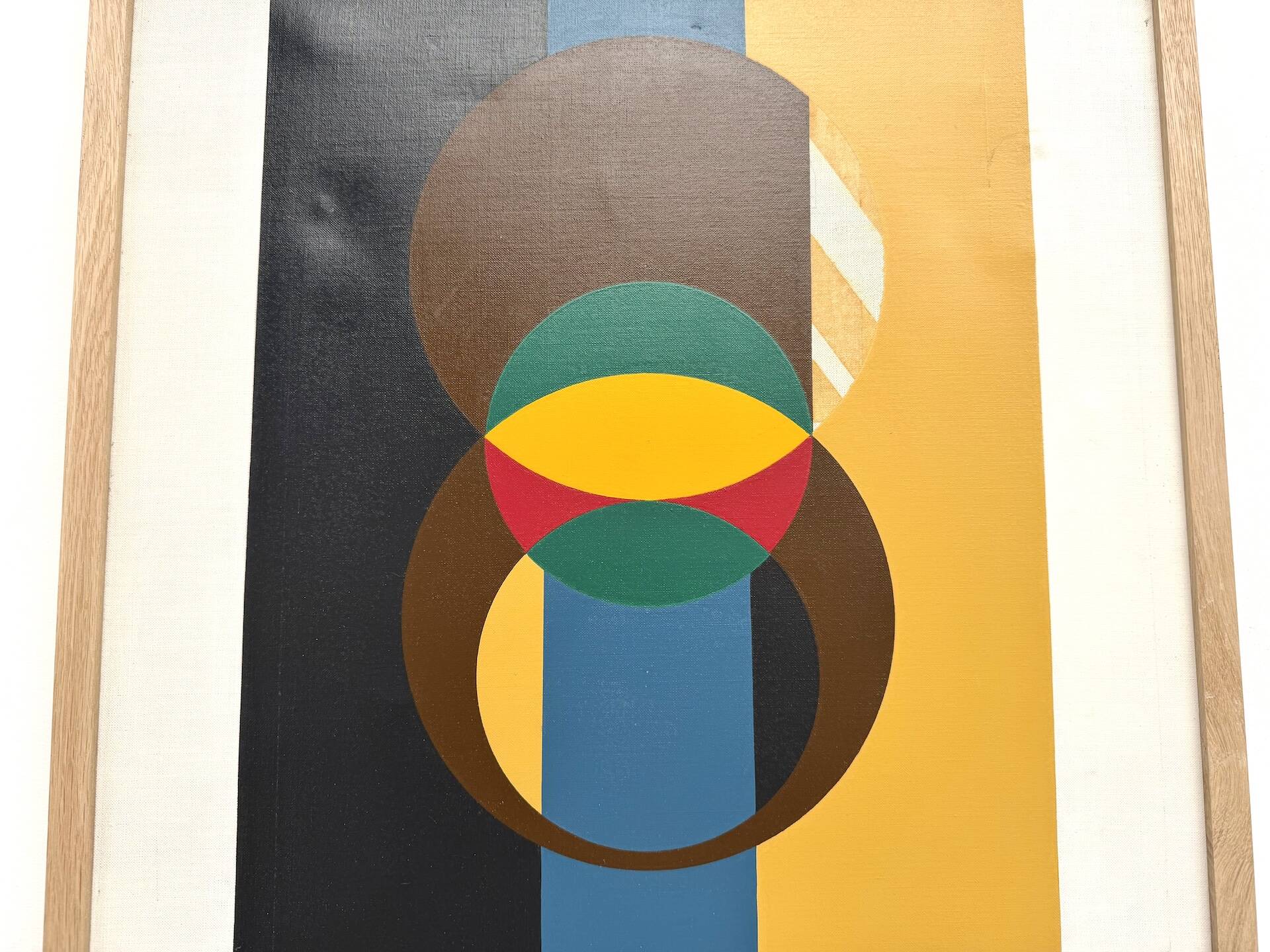 Composition with circles and vertical bands, oil on canvas.