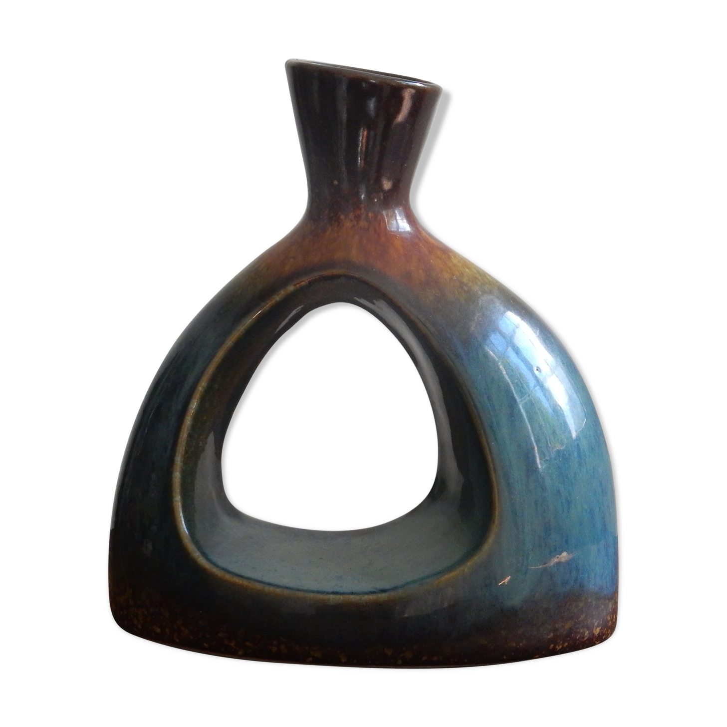 Blue and brown ceramic vase