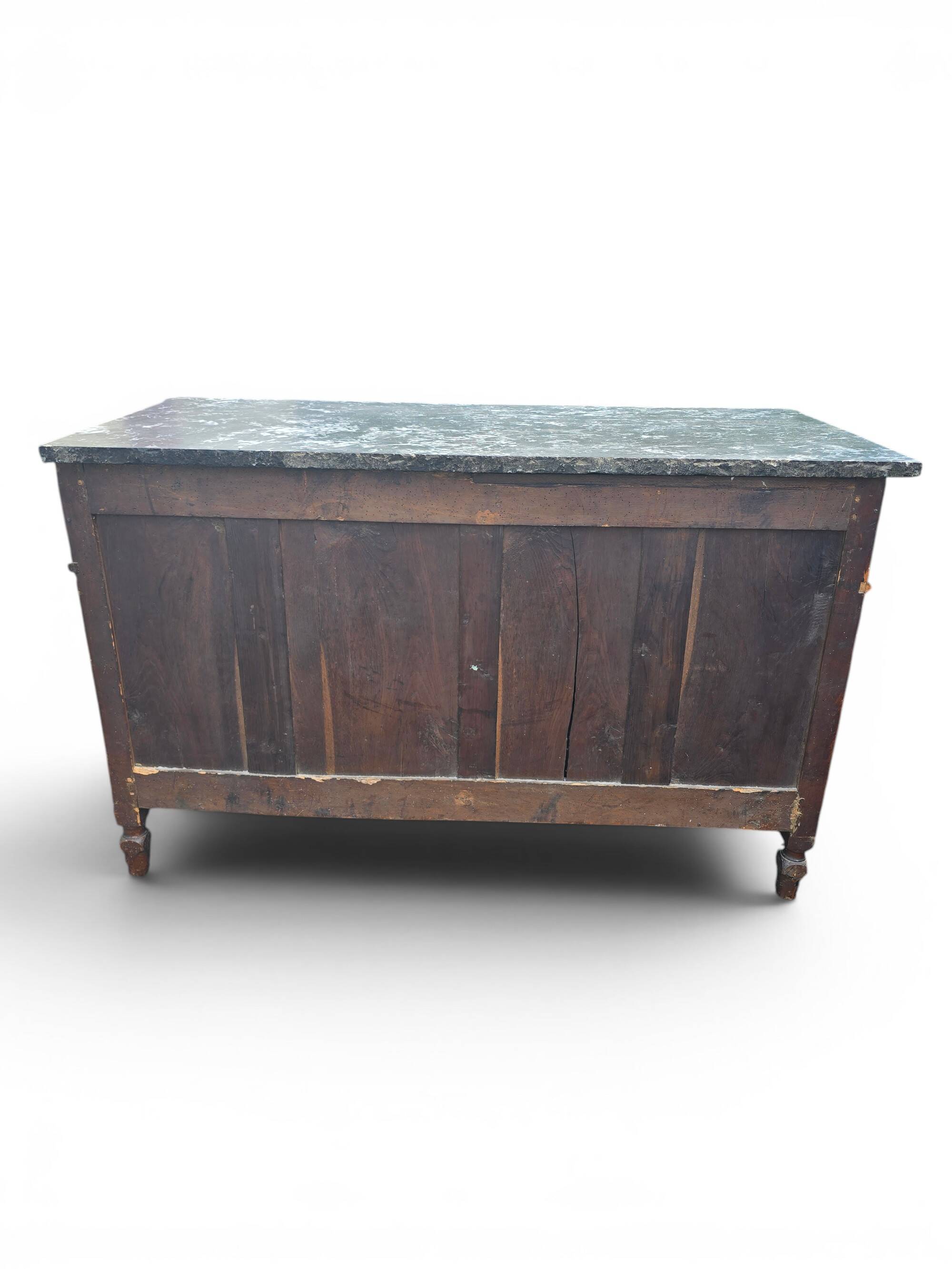 Commode ancienne de style Louis XVI avec plateau en marbre gris