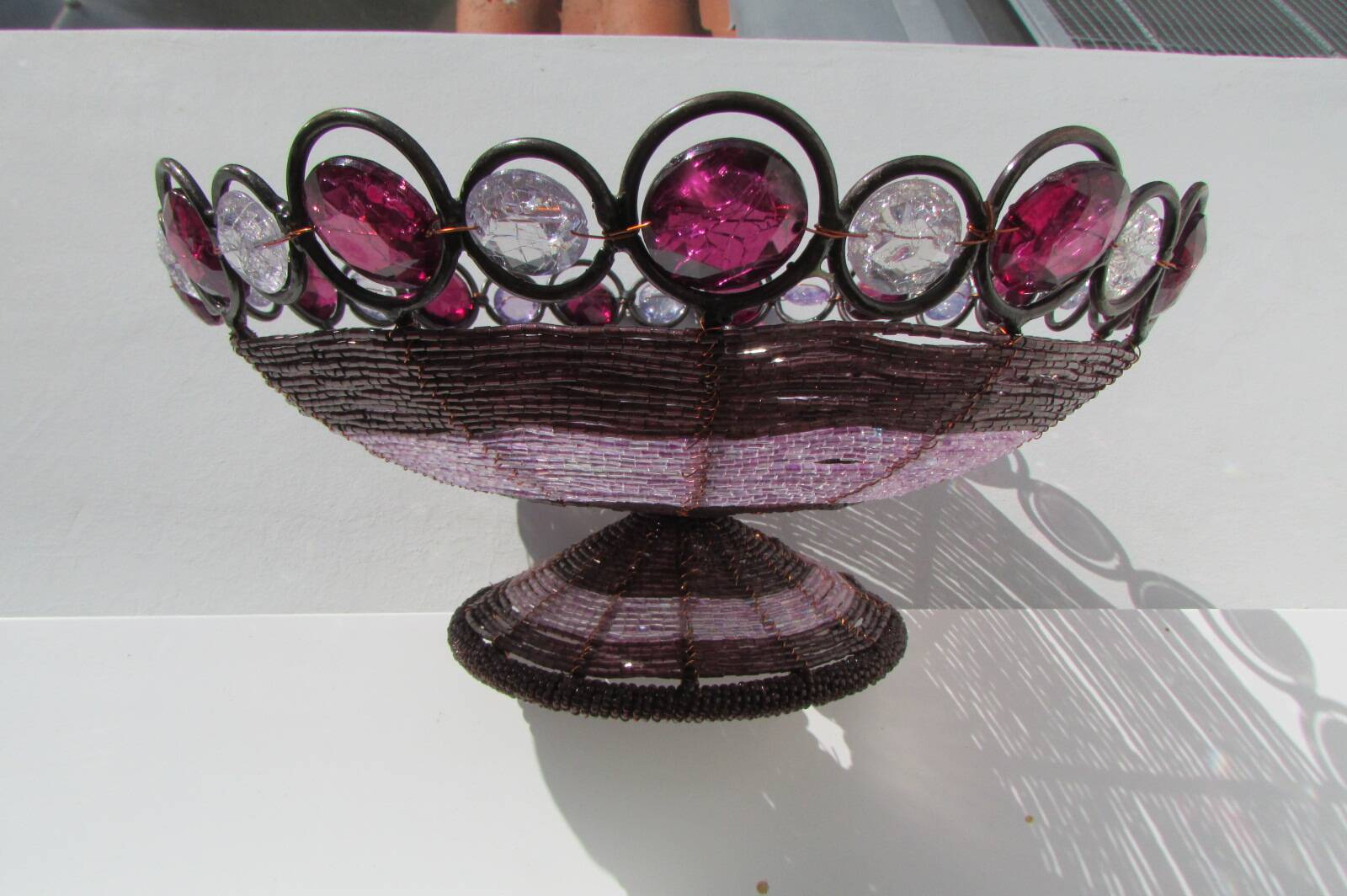 Fruit basket, bread, festive, in metal braided with pearls