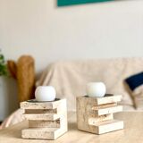 Pair of travertine candlesticks by Fratelli Mannelli, 1970
