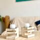 Pair of travertine candlesticks by Fratelli Mannelli, 1970
