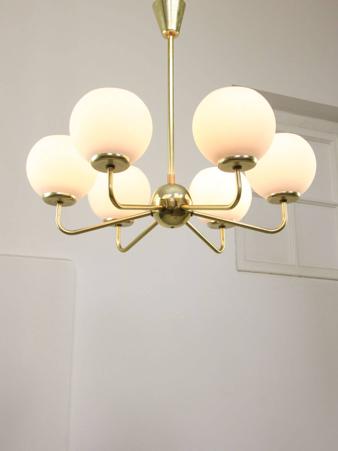 Mid-century Upward Sputnik Golden Chandelier, 60s