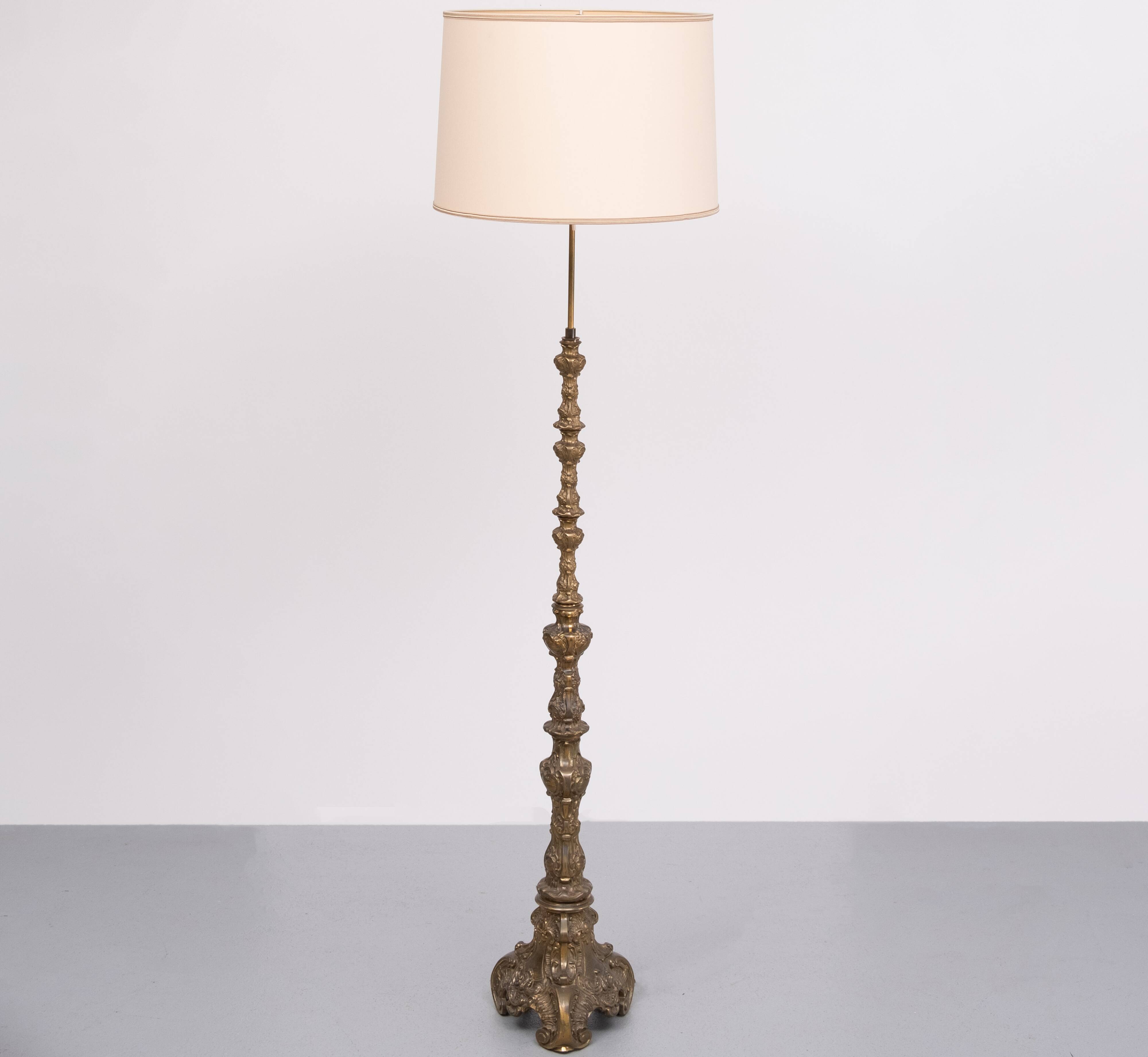 Baroque Revival solid Brass floor lamp France 1950s