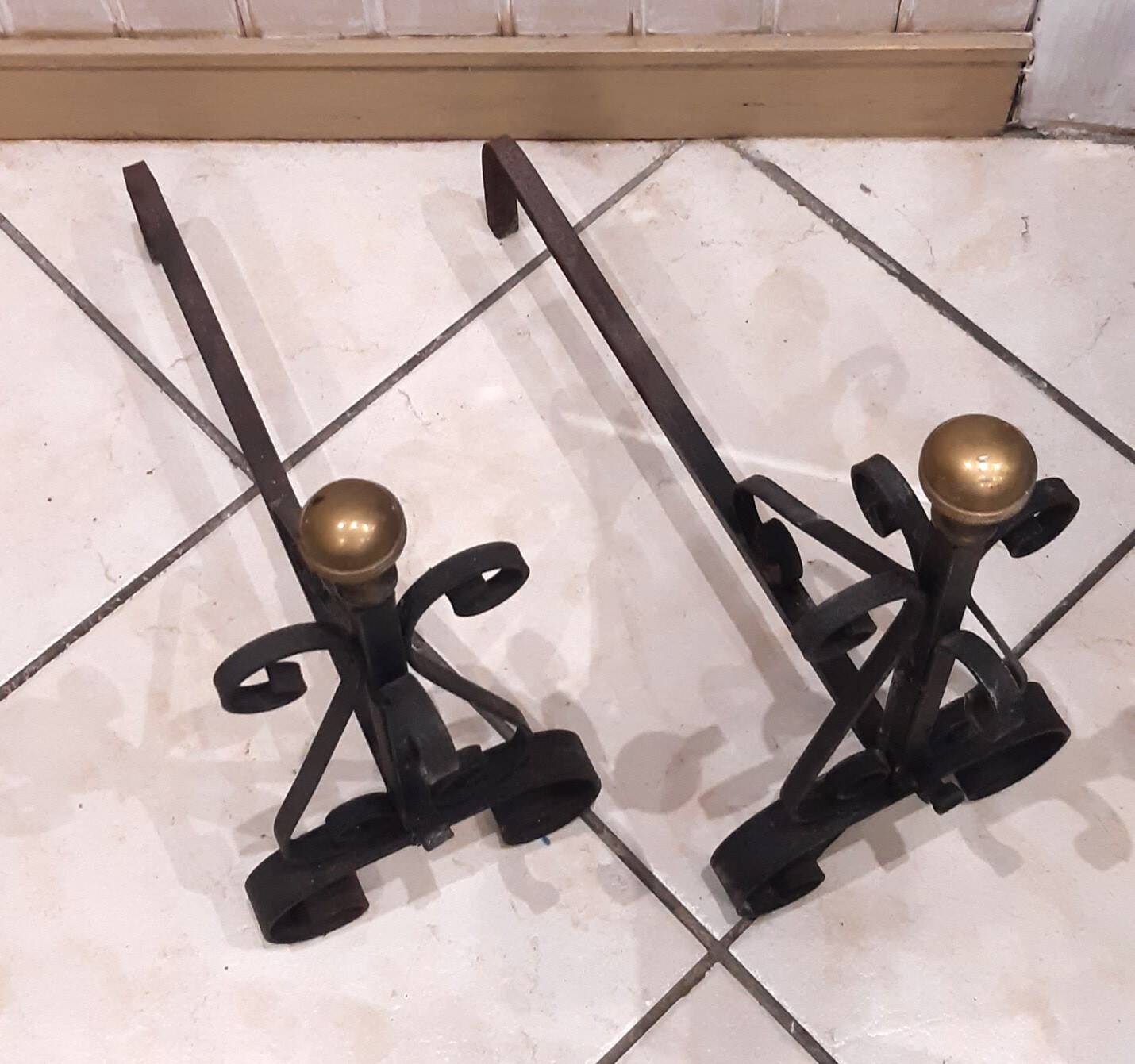 Pair of fireplace andirons
