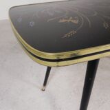 Vintage coffee table with glass top and angled legs, 1950s