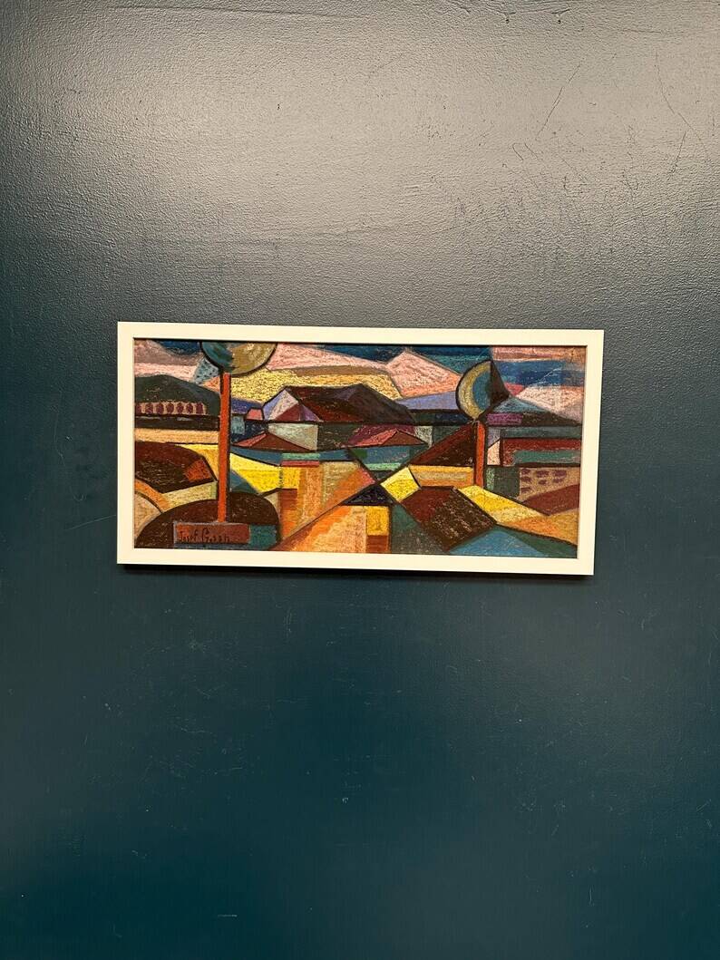 Large oil on panel by Josef Gustafsson, Cubist Landscape, Signed